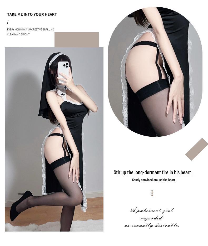 Temptation Nun Role Play Lingerie Set – Passionate Cutout Pajama Costume