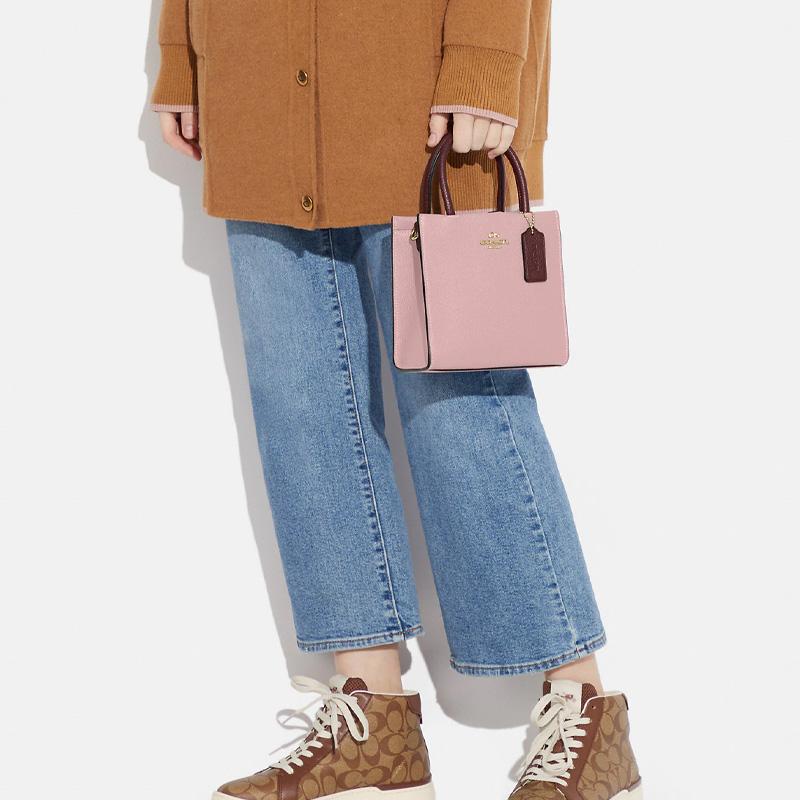 New COACH Cally High-Quality Pebbled Leather Handbag Shoulder Bag Crossbody Bag Mini Women's Pink & Burgundy CE598-IMV2G