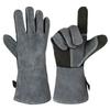 Heat-Resistant Cowhide BBQ Gloves: Flame Retardant, Anti-Scald, Long Oven Gloves for Camping & Barbecue