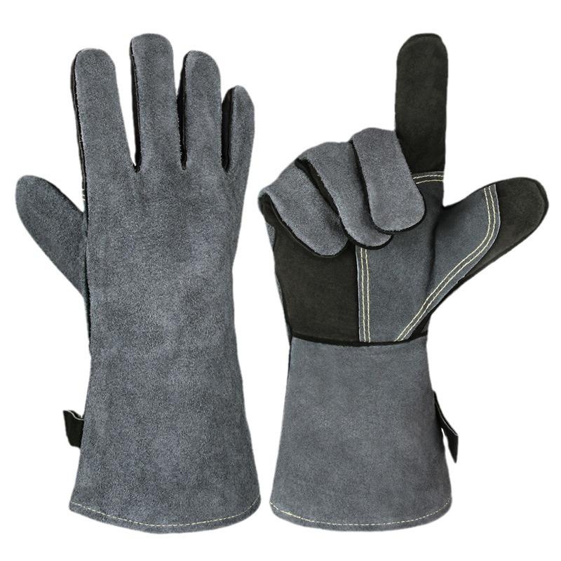 Heat-Resistant Cowhide BBQ Gloves: Flame Retardant, Anti-Scald, Long Oven Gloves for Camping & Barbecue