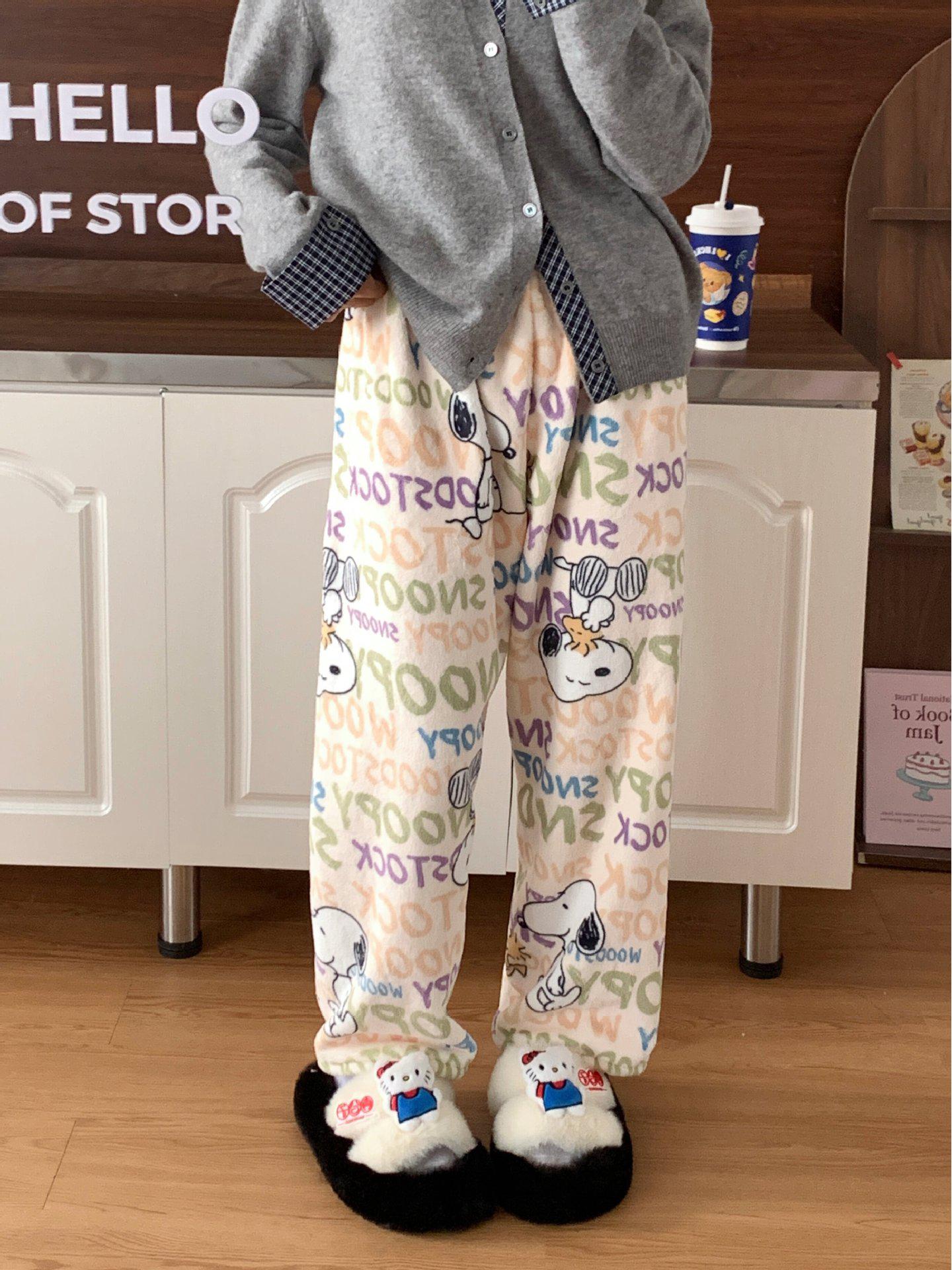 

Women s Cute Hello Kitty Coral Fleece Pajama Pants - Cozy Autumn/Winter Cartoon Kitty Lounge Wear. One Size (Recommended 80-135 jin)