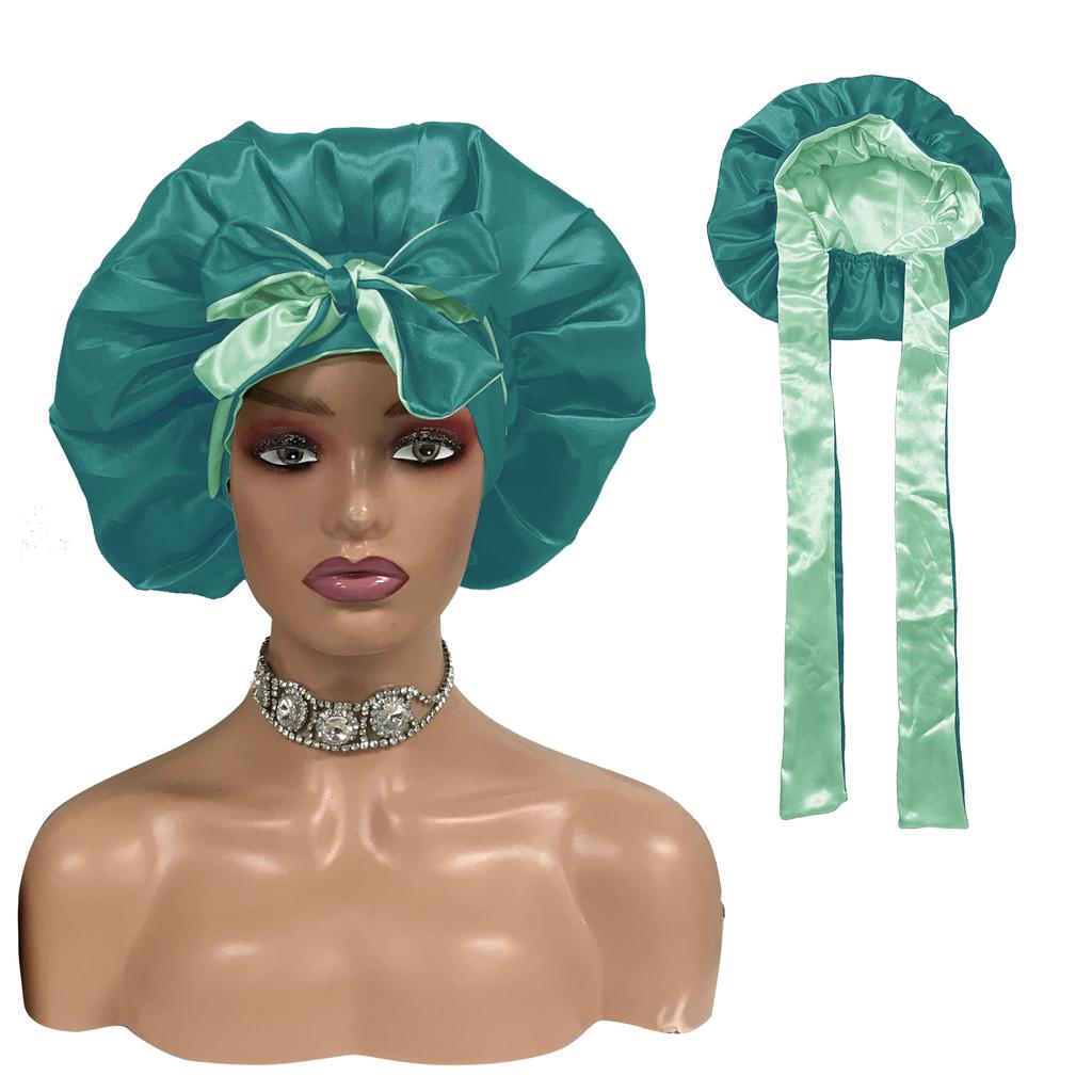 High Quality Personalized LOGO Hair Bonnets with Satin Head Wraps Custom Silk Sleep Tie Bonnet