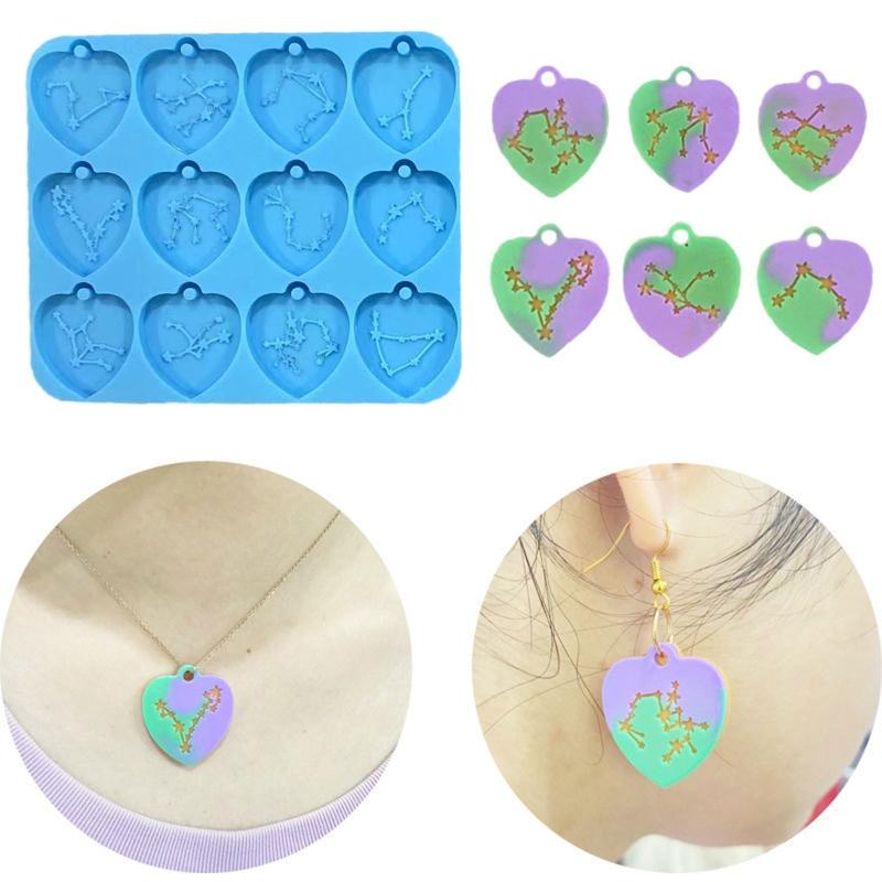 Diy Crystal Epoxy Heart Square Molds Earrings Tag Mold Hanging Pendant Decoration English Letter Mirror Silicone Mold