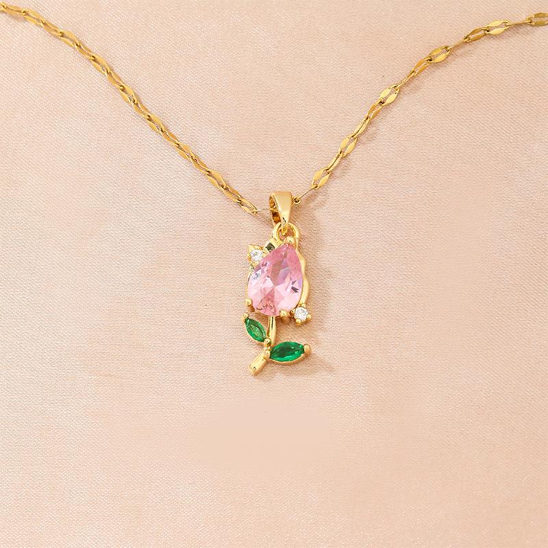 

Дизайн Розовый Цирконий Тюльпан Ожерелье Женское Свежее Натуральное Универсальное Цветочное Ожерелье