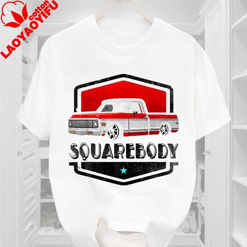 Unisexs Classic Boxy Pickup Truck Pattern TShirt 100 Cotton Retro Red and White Car Design Casual Funny Clothing Vintage tops
