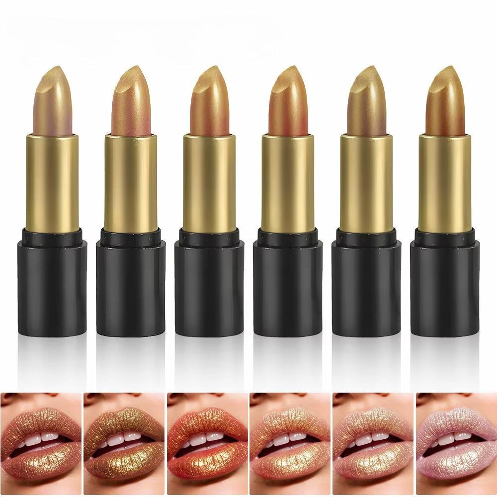 6 Colori Rossetto Glitter Diamante Perlescente Oro Rosso Sexy Rossetti Impermeabile Lunga Durata Non Appiccicoso Lucidalabbra ad Alta Lucentezza Trucco