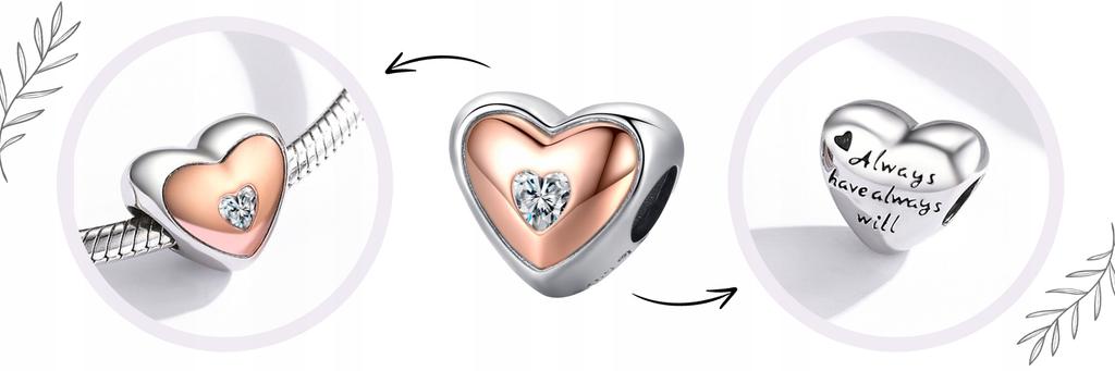 Heart Charms Rose S925 Pendant Cubic Zirconia Crystal Beads Plated
