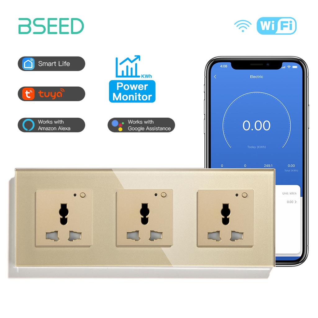 BSEED Wifi Multi-Function Socket Smart Universal Power Socket Wall Electric Socket Tuya Smart Life Google Alexa Voice Control