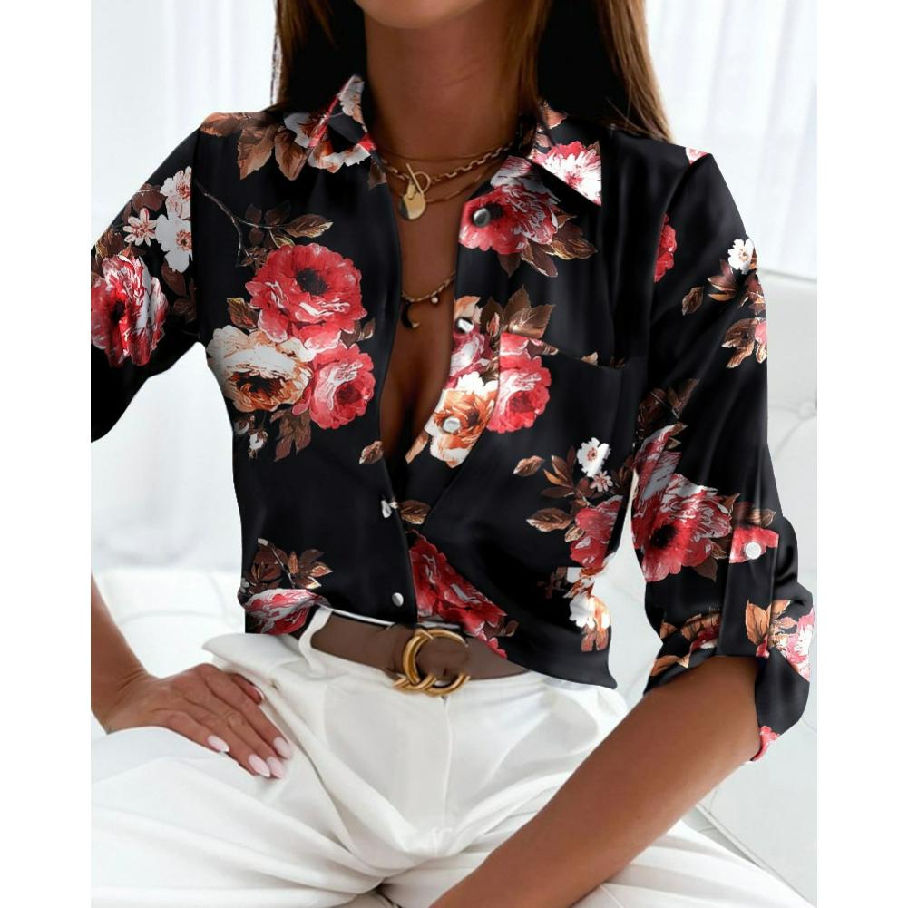 Spring and Autumn Tops, Long-sleeved Shirts, Printed Shirts, Women