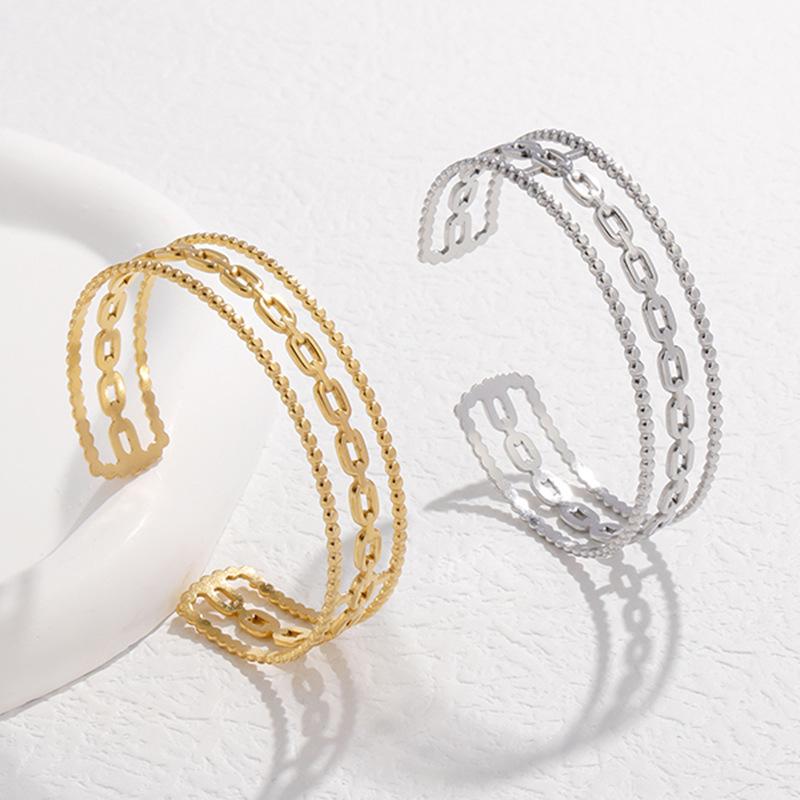 Hypoallergenic Waterproof Minimalist Geometric Chain Open Bracelet Women's Simple Personality Exquisite C-shaped Stainless