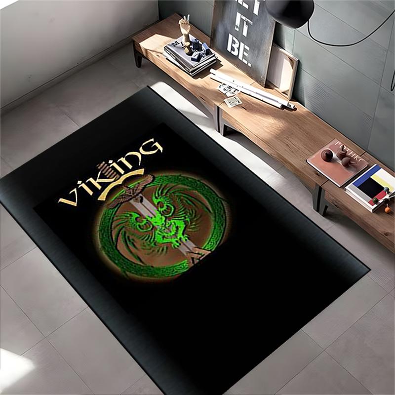 Spiritual Area Rug, Viking Celtic Dragon Sword Green Poster, Living Room Decor, Non-Slip Mat