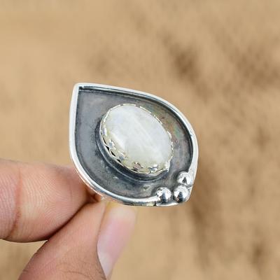 Natural Rainbow Moonstone Gemstone Promise White Adjustable Ring 925 Silver