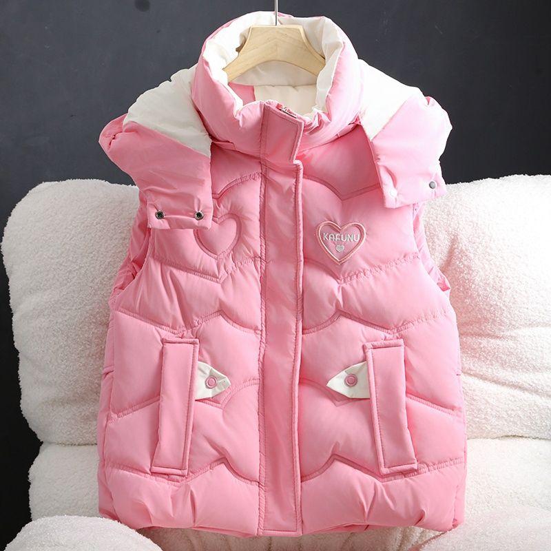 Lockere Kapuzenweste für Damen, Herbst Winter Baumwollwattierter Mantel, Trendige ärmellose Oberbekleidung