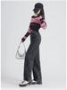 Women's Thick Wide-Leg Jeans: Pear-Shaped, Velvet-Lined, Warm & Versatile - Black & Gray.