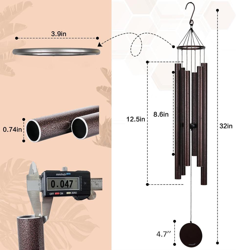 32in Musical Wind Chime Memorial Gift for Pet Loss, Outdoor Courtyard Metal Hanging Ornament