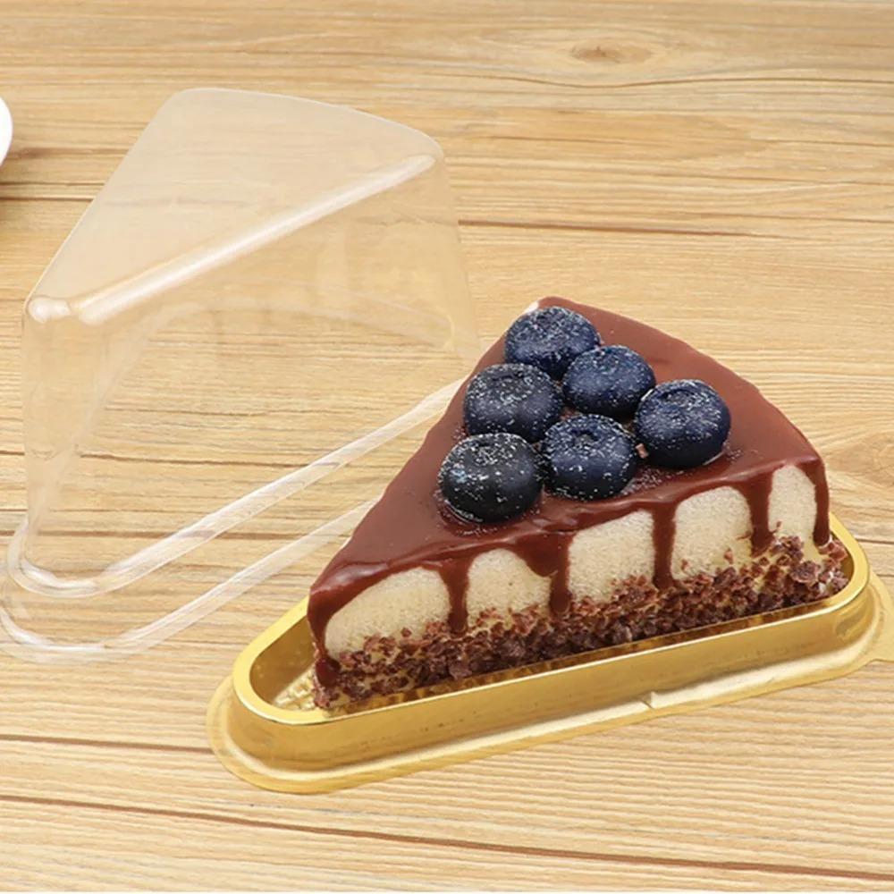 50Pcs Triangular Cake Slice Boxes Plastic Dessert Containers Cheesecakes Box  Restaurant