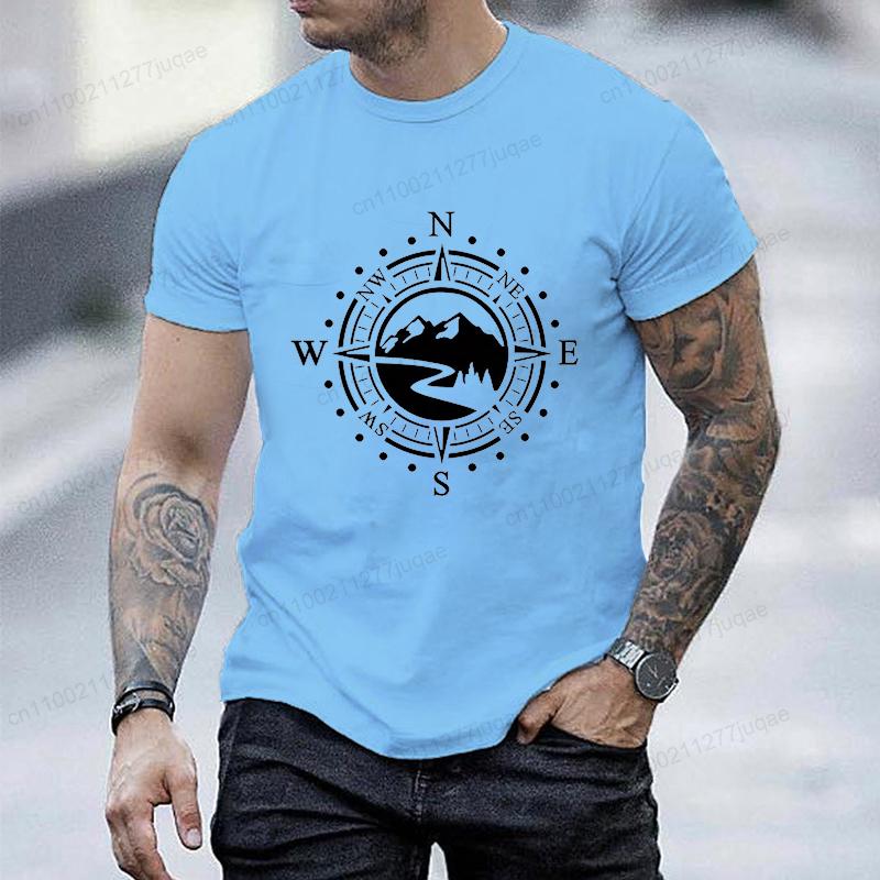 Retro Compass Print Versatile T-Shirt Fashionable Comfortable Breathable Soft Casual Sports Short Sleeve Cotton T-shirt