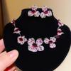 Exquisite French Zircon Flower Jewelry Set: Court-Style Clavicle Necklace & Pendant Earrings