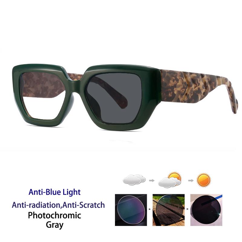 Ladies Fashion Large Frame Anti Blue Light Photochromic Reading Glasses Thick Border Prescription Eyewear