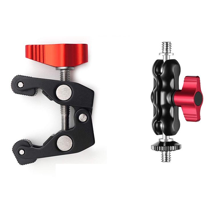 Super Clamp Camera Clamp Mount Monitor 360° Ballhead Magic Arm Double Ball Head Adapter for DSLR Camera/Gopro/LED Lights/phone