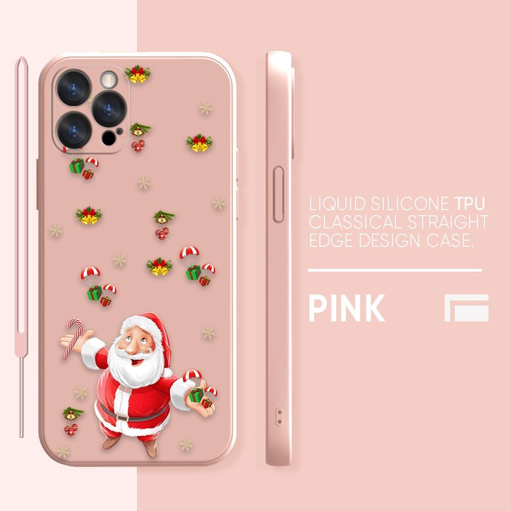 Merry Christmas Santa Claus Phone Case iPhone 11 12 13 14 Pro Max 7 8 Plus XR XS SE Straight Edge Liquid Silica Gel Shell Cover