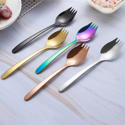 Noodles Fork 2 In 1 Non-stick Stainless Steel No Rough Edges Portable Salad Spork for Home