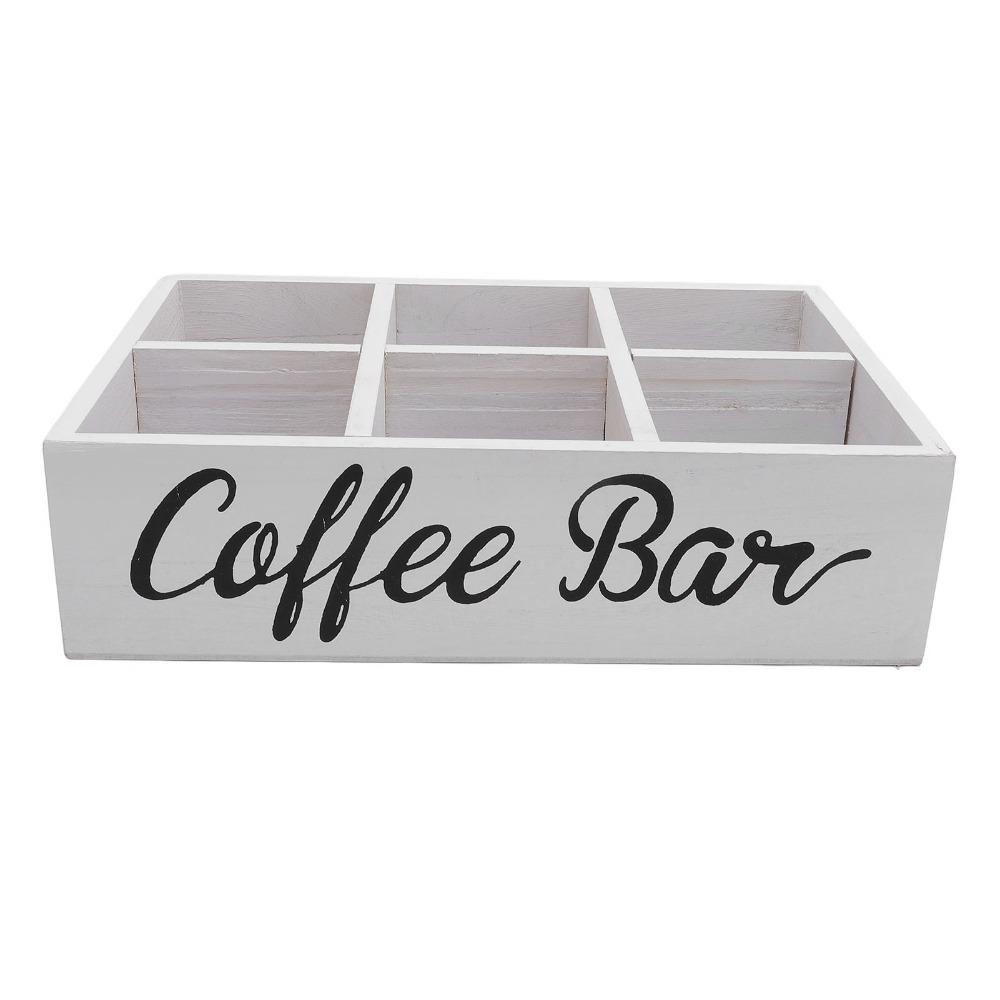 Wooden Material Coffee Station Organizer Black/White Divided Sections Coffee Bar Organizer 11.7x8x3.2in Size Storage Box