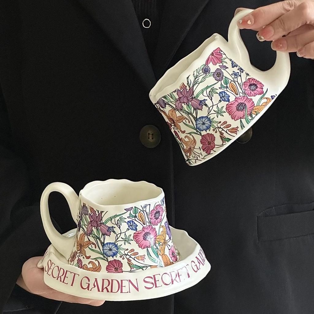 Fiński Średniowieczny Styl Kwiatowy i Pasteralski Wysokiej Klasy i Wykwintne Duże Kubki Biurowe i Domowe Ceramiczne Filiżanki do Kawy i Spodki