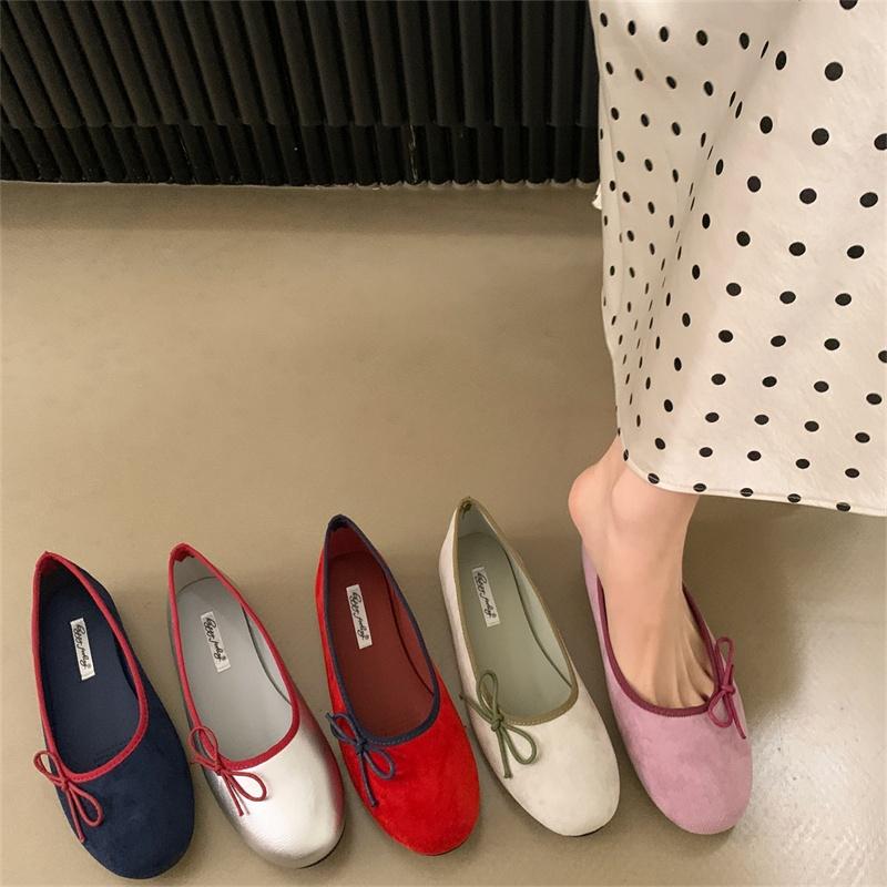 Fashion Bailamos Brand Women Flats Fashion Bow-knot Round Toe Shallow Slip On Ladies Boat Shoes Soft Flat Heel Dress Ballerinas Shoes Mu