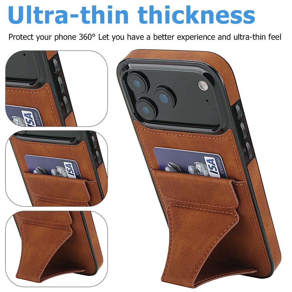Foldable Kickstand Leather Phone Case For iPhone 17 Pro Max 16 Plus 15 14 13 12 Protective Credit Card Slots Kickstand Cover