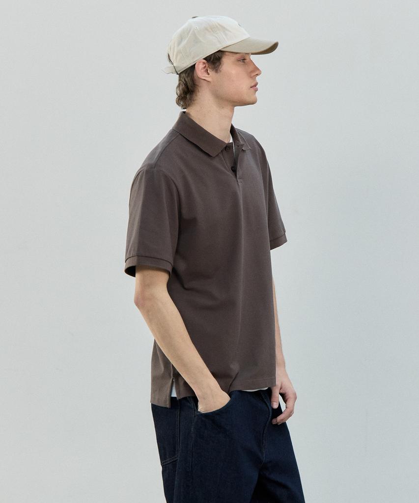 BASIC HOUSE Uni Semi-Overfit Pique Polo Shirt Brown Lyts3104
