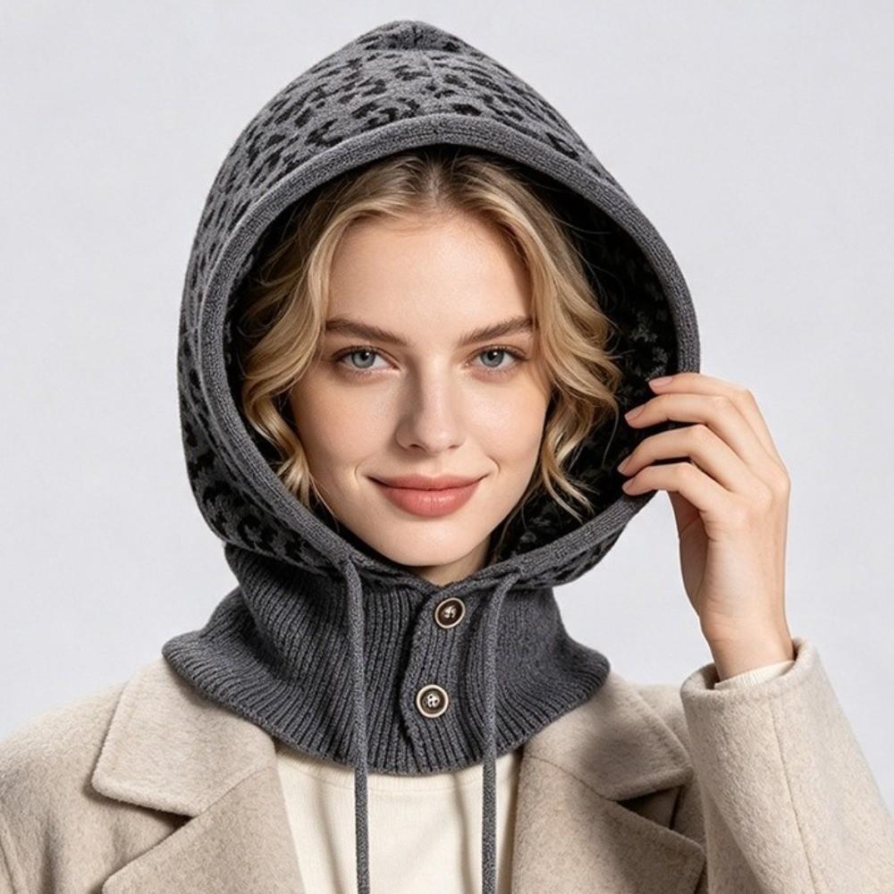 Warm Balaclava Hat Leopard Print Knitted Hooded Cap Fashion Ear Protection Hat Winter/Autumn
