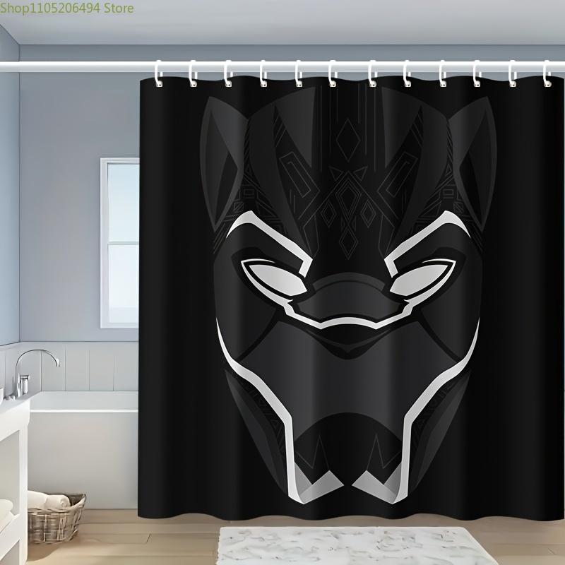 

1pc MARVEL Black Panther Shower Curtain - Polyester with Hooks, Stylish Bathroom Decor Featuring Iconic Mask Design, Durable a 90x180cm