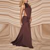 European-American Elegant Halterneck Pleated Slim Gown - Sexy Backless Long Dress