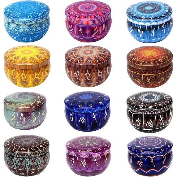 12 Constellations Scented Candles Gift Set 2.5oz Aromatherapy Candles Strong Fragrance Portable Travel Tin Jar Candles Gifts for Home Scented 12 Constellations