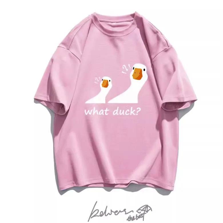 

Летняя футболка в университетском стиле с мультяшным принтом утки, с коротким рукавом, в корейском стиле, модная, повседневная, женская, универсальная 4XL