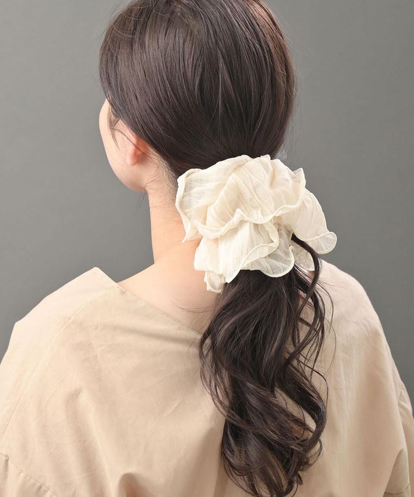 VINGTAINE Chiffon Scrunchie Hair Accessory for Lightweight and Easy to Hair Women, Style, Tie, HS-210-IV