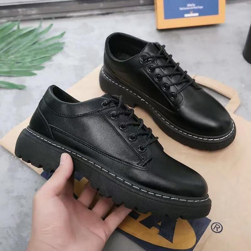 Men's Thick Sole Leather Lace-up Low-top Casual Shoes for Spring & Autumn
