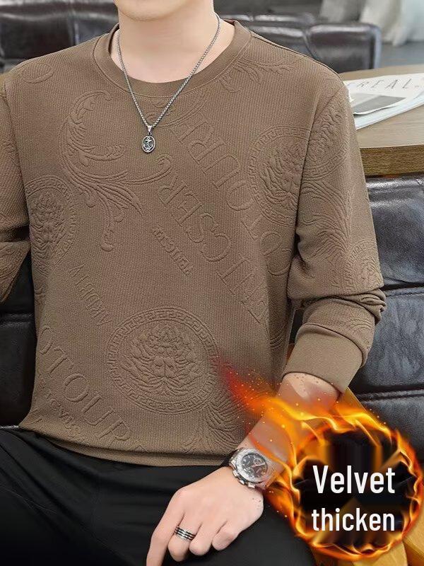 Men s Jacquard Letter Hoodie - 2025 Autumn/Winter, Long Sleeve, Plus Velvet Warmth L