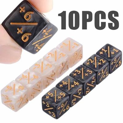 10pcs 6 Side Counting Dice +1/-1 Dice Kids Toy For Gathering Game Counting Counters 14mm (5*Black+5*White)