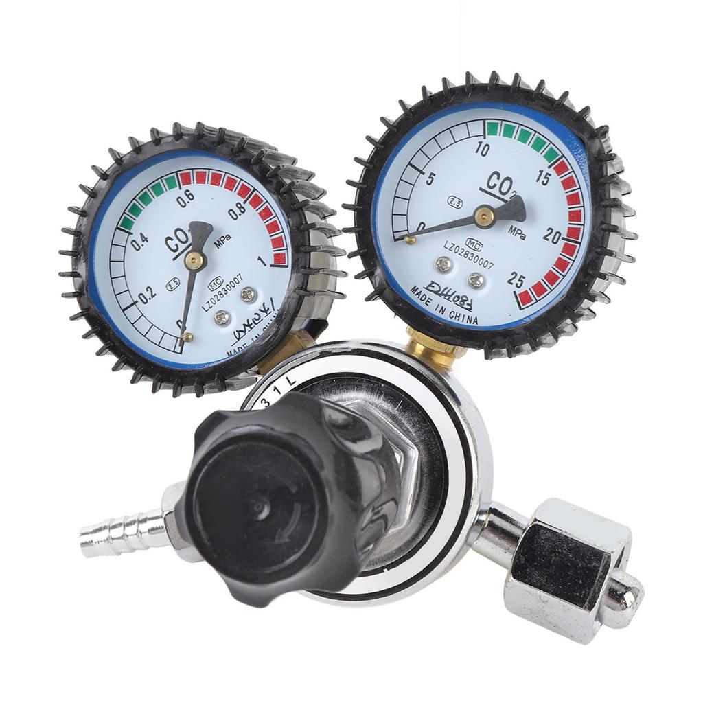 CO2 Regulator 2 Gauges Double Stage Precise Control Metal Construction M16x1.5 G5 8in 14 Out for CO2 Tank Pressure