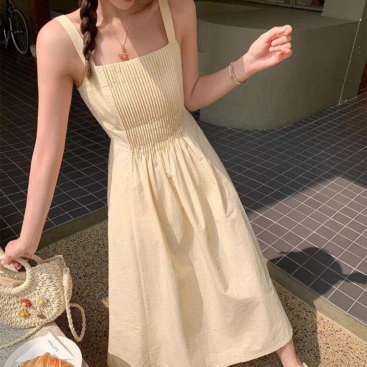 Fashion French suspender dress women's summer new belly-covering and thin pear-shaped figure drape A-shaped skirt