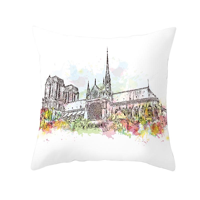 Notre Dame Cathedral French Landscape Pillow Cover European Print Cushion Waist Pillow Cover
