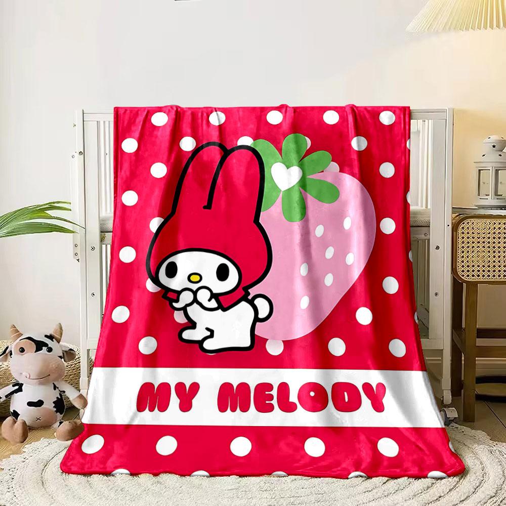 A character in a red hood, a pink strawberry, and white polka dots. for all seasons blanket lunch break throw gift 80cm x 120cm