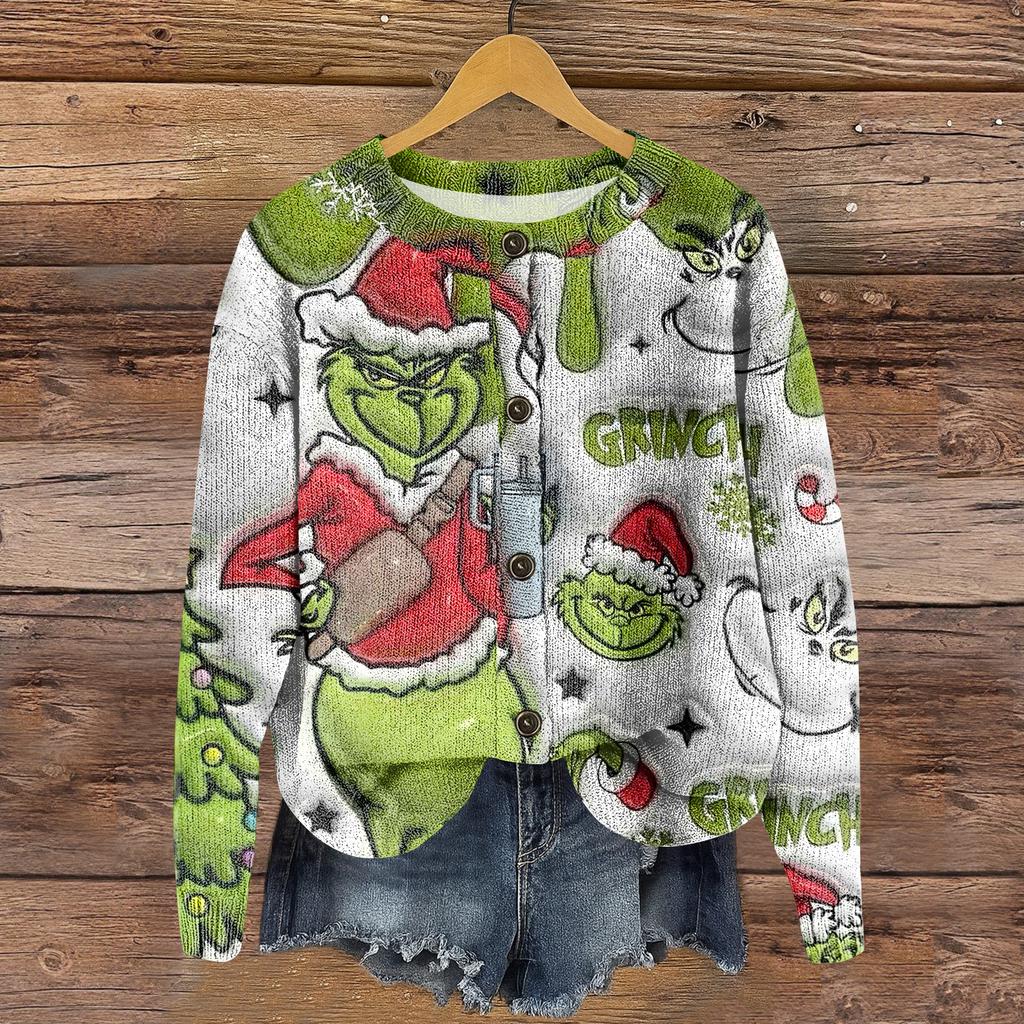 Women's Round Neck Top Printing Thickened Plush Cashmere Warm Long Top