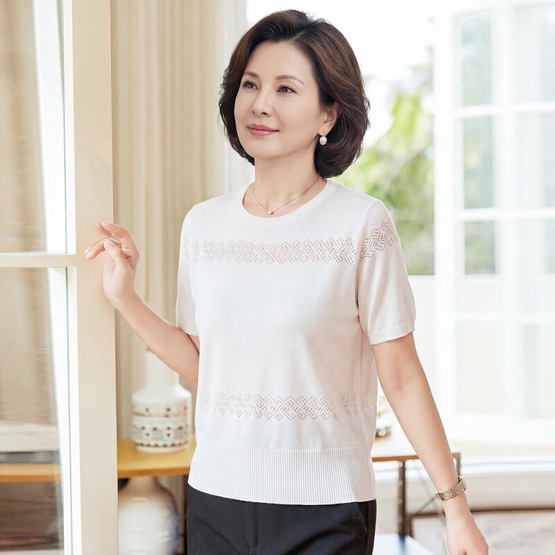 Women's Thin Loose Fit Short Sleeve Knit T-Shirt with Silk Blend