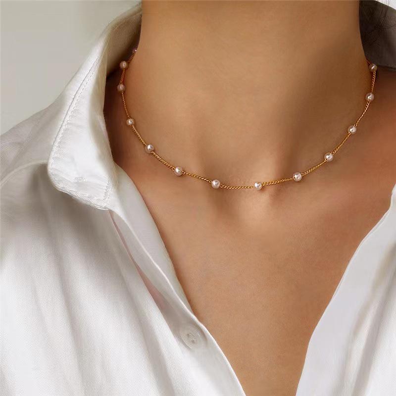 New 4mm Pearl Choker Clavicle Chain - Minimalist Pearl Necklace, European & American Style