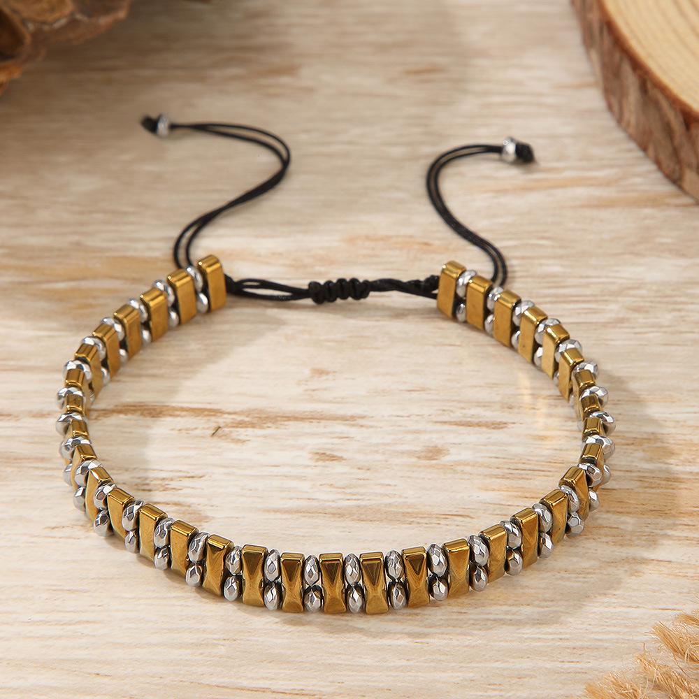 Pulsera elástica de hematita con cuentas de moda para hombre