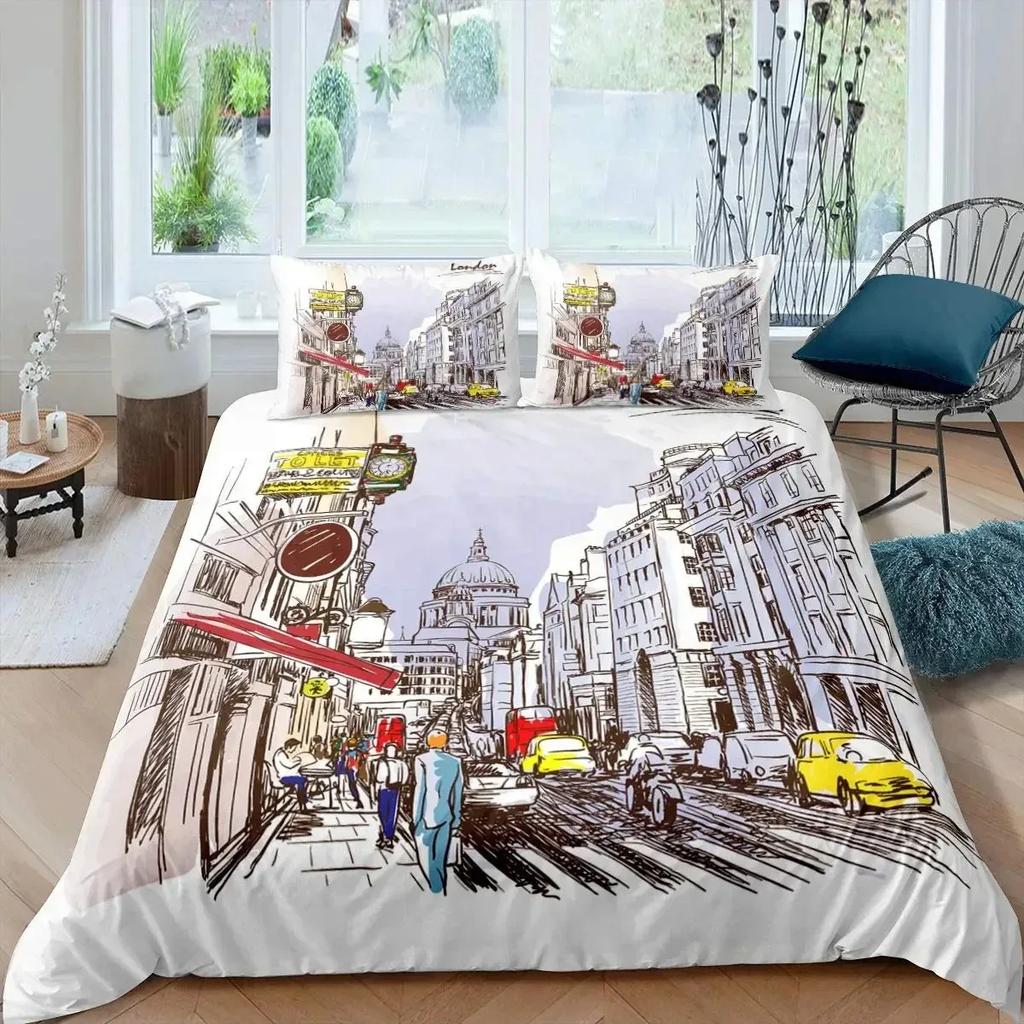 London Duvet Cover Full SizeTelephone Booth The Big Ben Bedding Set Comforter Cover Set Nostalgic Retro United Kingdom Bedding