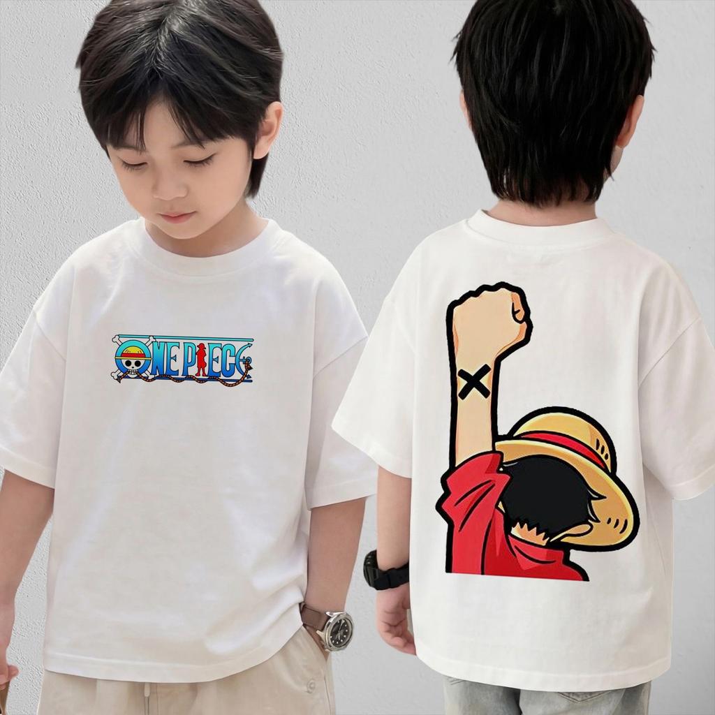 One Piece Cute Chibi Character Print Cotton T-Shirt  Kids Clothes 2026 Summer Short-Sleeve Casual Tee Tops
